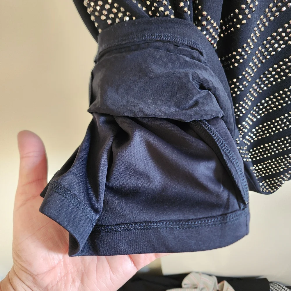 Carmen Marc Valvo Black Midi Dress with Silver Studded Accents - Picture 9 of 11